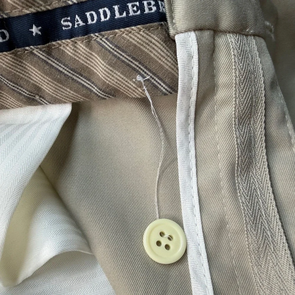 Saddlebred Pleated Dress Pants Mens 40x32 Khaki Tan Cuffed Trousers Office FLAW